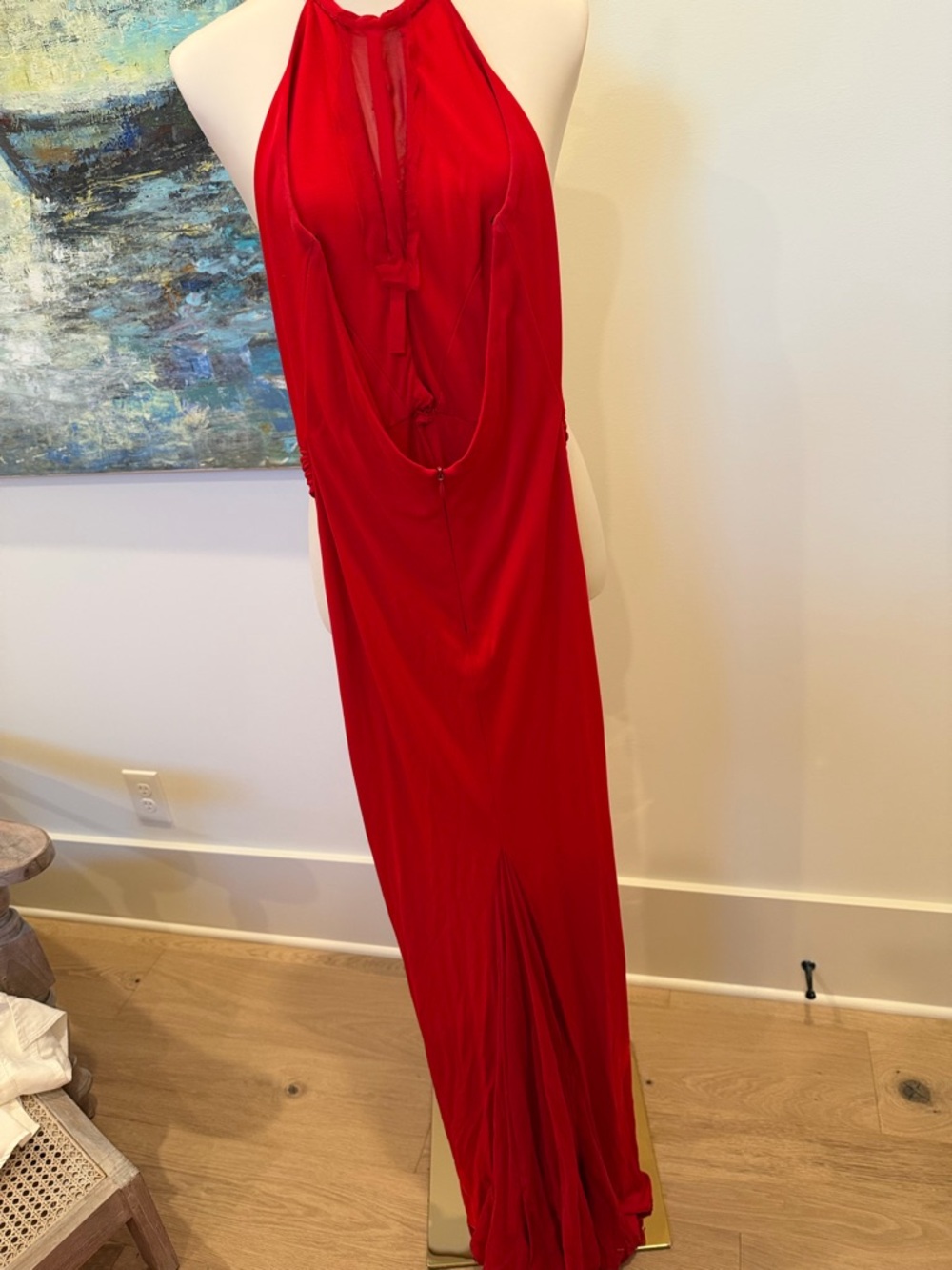 Nicole Bakti Red Halter Maxi Gown with Rhinestone Accents Size S - Picture 3 of 4